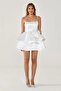 Women's Mini Length Patterned Chiffon Fabric White Evening Dress & Graduation Dress with Rope Straps