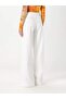 Women's Denim Fabric Regular Waist Straight Model White Trousers - 2