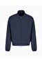 Men's Textured Fabric Stand Collar Regular Fit Long Sleeve Navy Blue Jacket - 5