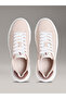 Women's Leather Laced Flat Sole Round Toe Ck Patterned Pink Sneaker - 3