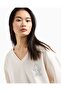 Women's Comfortable Fit V-Neck Rhinestone Embellished Ax Logo Long Sleeve Ecru Sweatshirt - 4