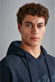 Men's Regular Fit Hooded Long Sleeve Cotton Printed Navy Blue Sweatshirt - 4
