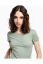 Women's Stone Detailed Logo Patterned Slim Fit 100% Cotton Short Sleeve Green T-Shirt - 4
