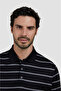 Men's Regular Fit Short Sleeve Striped 100% Cotton Black Polo Neck T-Shirt - 4