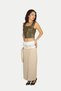 Women's Beige Skirt with Belt Detail and Color Gradient Slit - 2