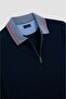 Men's Regular Cut 100% Organic Cotton Zippered Navy Blue Polo Neck T-Shirt - 6