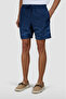 Men's Regular Fit Quick Drying Wave Pattern Navy Blue Swim Shorts with Drawstring Waist