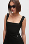 Women's Thick Strap Square Neck Casual Black Dress - 3