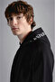 Men's Cotton Hooded Long Sleeve Black Sweatshirt with Pockets - 3