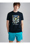 Men's Brand Logo Cotton Regular Fit Casual Blue T-Shirt