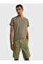 Men's Woven Fabric Short Sleeve Plain Model Khaki T-Shirt