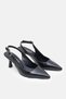 Black Matte Wrinkled Leather Patterned Belt Detail Pointed Toe Women's Heeled Shoes - 5
