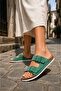 Leather Powder Stitched Summer, Casual Slippers - Green - 2