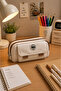 Large Capacity Student/Office Supplies Fabric Pencil Case Pen Holder with Pocketed 3 Compartments on the Front
