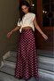Burgundy Polka Dot Maxi Women's Satin Skirt Mg2725