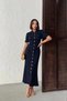Women's Navy Blue Buttoned Summer Fabric Short Sleeve Polo Collar Long Knitwear Dress