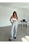 Linen Trousers with Elastic Waist at the Back - Gray