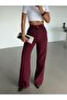 Pilesiz Palazzo Trousers - Burgundy - 5