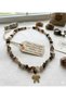 Natural Stone Agate Pendant with Steel Clover Closures, Steel Women's Necklace, Gift.