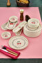 14 Piece Cherry Patterned Breakfast Presentation Set and Serving Plates Pink Striped Cherry Pattern Breakfast Set