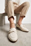 Cream Genuine Leather Women's Ballerinas with Knot Detail - 4