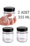 2 Pcs Black Color Deep Lidded Transparent Jam Sauce Canned Peanut Butter Tahini Molasses Glass Jar 255 ml