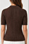 Hair Braided Polo Collar Short Sleeve Sweater/Blouse - 3