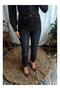 Julia Women's Dark Blue Front Distressed Effect Mom Boy Fit Straight Jeans