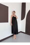 Long Satin Dress with Backless Lace Detail - 5