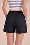 Women's Black Pleated Shorts with Elastic Back - 2