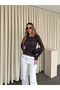 Brown Boat Neck Polka Dot Blouse - 0668