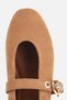 Women's Caramel Tan Suede Gold Buckle Strap Loafer Ballet Shoes - 2