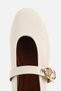 Women's Nude Beige Gold Buckle Strap Suede Ballerinas - 5