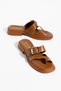 Women's Tan Gold Buckle Flip-Flops Minimal Slippers - 3