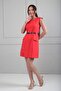 Women's Self-Tied Slit Detailed Double Crepe Short Dress - 3