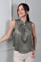Women's Collared Gathered Polka Dot Yoryo Satin Blouse - 2