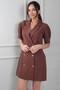 Women's Double-Breasted Collar Self-Tied Double Crepe Short Jacket Dress - 2