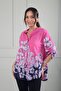 Women's Oversized Italian Linen Shirt with Floral Hem and Sleeves - 3