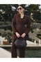 Cotton Lyocell Double Suit with Rope Belt Detail Chocolate