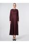 Pile Detailed Satin Dress Burgundy - 2