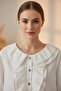 White Bohemian Style Ruffle Detailed V-Neck Cotton Blouse - 6