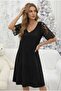Women's Short Lace Sleeve V-Neck Midi Viscose Dress - 4