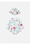 Baby Girl Patterned Long Sleeve Swimsuit Hat Set Light Blue 1634
