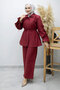 Sleeve Button Detailed Gathered Double Suit Tsd260183 Fuchsia - 3
