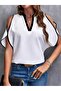 Women's Short Sleeve V-Neck Imported Crepe Blouse - 2