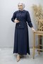Buttoned Skirt Suit with Pencil Detail Tsd260188 Navy Blue - 4