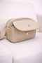 Women's Beige Leather Cover 3-Compartment Crossbody Shoulder Bag with Adjustable Textured Strap Daily Stylish Mini Bag - 3