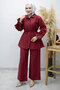 Sleeve Button Detailed Gathered Double Suit Tsd260183 Fuchsia
