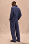 Men's Navy Blue Tencel Fabric Oversize Shirt and Trousers Set – Comfortable Cut Summer Combination - 3
