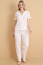 Mrn 3854 Rose Patterned Wrinkled Shirt Collar Buttoned Short Sleeve Women's Pajama Set - 3